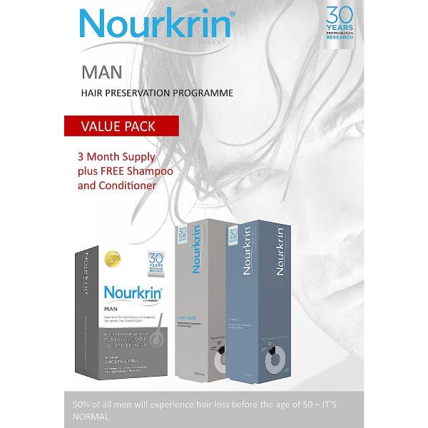 Nourkrin Nourkrin Man Value Pack (3 month Supply) 180 Tablets including Shampoo and Conditioner